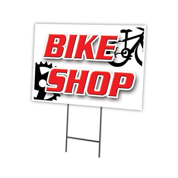 Bike Shop Yard Sign & Stake outdoor plastic coroplast window, C-1216-DS-Bike Shop